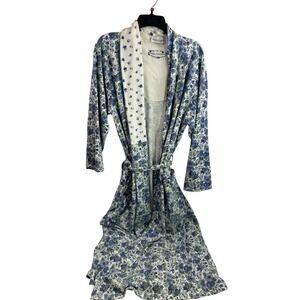 Bali Studio Robe Medium Blue Floral Cottage Core Wrap Belted Loungewear Women
